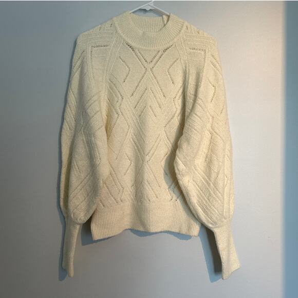 Express Textured Balloon Sleeve Sweater, Cream – Women’s Medium - Picture 1 of 5